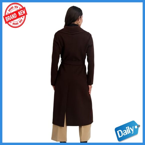 Slim Fit Wool Blend Wrap Coat with Tie Belt Longline Overcoat - Picture 3 of 4